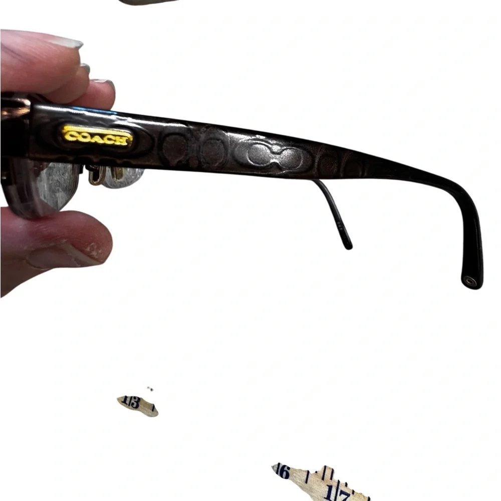 Coach Black and Gold Eyeglasses with white rectangular Logo C Case